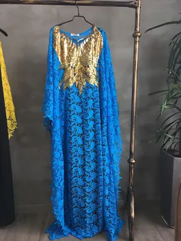 Ir 2021. Mežģīņu Kleita Super Izmērs Āfrikas Kleitas Sievietēm Lacework Vasaras Kleita Caurspīdīga Maxi Vestidos Sequin Cietā Mujer 467