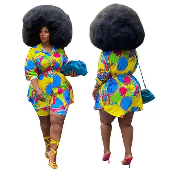 Ir 2021. Pavasara Sievietes Krāsains Digitālās Drukas Divas Gabals Komplekti Plus Lieluma Kārta-Apkakle Vienu-Krūšu Krekli Izdilis Bikses Tērpiem