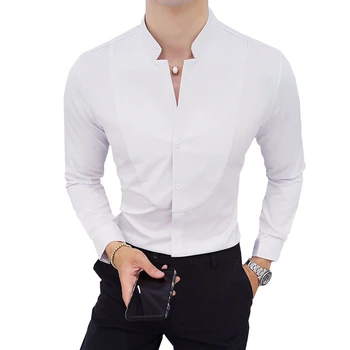 Ir 2021. rudens Balts Krekls Vīriešiem ar garām Piedurknēm Slim Dizaina Krekls, Vīriešu Liela Izmēra 5xl Stand Apkakli Vīriešu Krekli