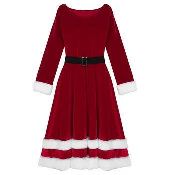 Jaunas Ielidošanas Sieviešu Dāmas Mīksta Samta Liekšķere Kakla Garām Piedurknēm Kundze Santa Klausa Tērpu Pieaugušajiem Ziemassvētku Fancy Dress Up Kleita Komplekti