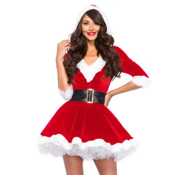 Jaunas Ziemas Ziemassvētku Puse Kleitas Miss Santa Claus Tērpi Sievietēm Pieaugušo Ziemassvētki Kostīms Puse Piedurknēm Masku Ziemassvētki Red Vestidos