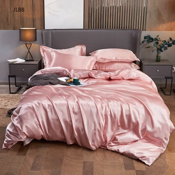 Jaunas tīra zīda satīna gultasveļas komplekts Mājas Tekstila King size gulta, gultas veļas komplekts sega sedz, plakanas loksnes spilvendrānas