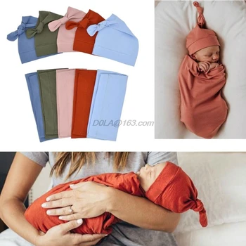 Jaundzimušo Bērnu guļammaiss tīrtoņa Krāsu Swaddle Segu Gulēšanai Swaddle Muslīnu Wrap+Cepure 2gab Jauno Dzimis Komplekts