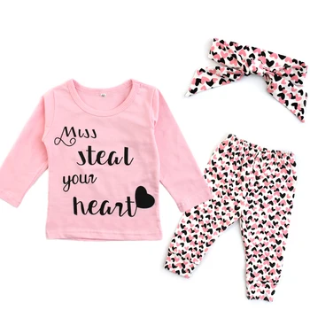Jaundzimušā bērna Baby Girl Apģērbu Valentīna Diena Apģērbs Uzstādīt Rudens Kokvilnas T-krekls, Bikses Galvu Par Toddler Meitenes Apģērbu Uzvalks
