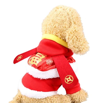Jaungada Kostīmu Pet Suns, Kucēns Mētelis Ķīniešu Stila Apģērbu Izšūšana Ziemā Sarkani Silts Maziem Suņiem Sporta Krekls