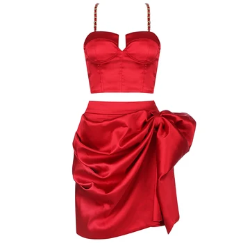 Jauno Modes Sexy V Kakla tauriņu Sequined Red Divi Gabali Pārsēju Komplekts 2020. Gadam Slavenību Dizaineru Modes Vasaras Sieviešu Komplekts
