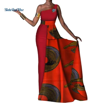 Jaunu Bazin Riche Āfrikas Drukāt Garas Vakara Kleitas Sievietēm Viena Pleca, Dashiki Ankara Kleita Sievietēm Āfrikas Apģērbu WY3692