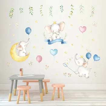 Karikatūra Zilonis Ziedu Balona Sienas Uzlīmes Bērnu Istabas Noņemams PVC Sienas Uzlīmes Bērnistabai Bērnu Bērniem Dekoru, Sienas Decal