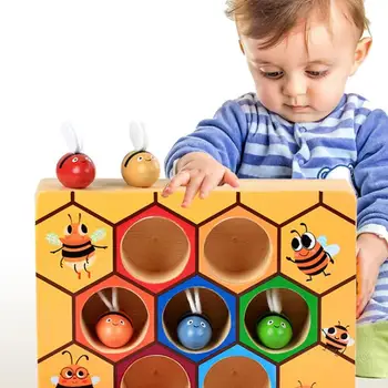 Karstā Koka Atspiedies Educatinal Rotaļlietas Bērniem, Montessori Agrīnās Izglītības Toreiz Spēle Bērnības Krāsu Izziņas Klipu Mazo Bišu Rotaļlietas