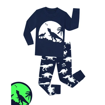 Karstā Pārdošanas Zēni Gaismas Dinozauru Pidžamas Bērniem Pidžamas Komplekts Bērnu Kokvilnas Pidžamas Bērniem Ar Garām Piedurknēm Homewear Meitenes Sleepwear Komplekts 27512