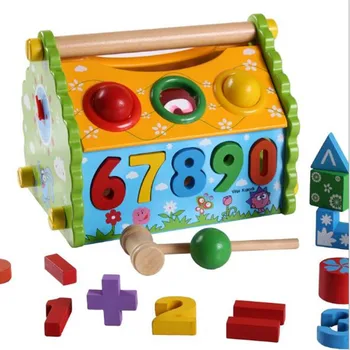 Koka Multi-funkcionālo Māju Demontāžas Gudrību, Digitālā Izziņas Klauvēt Bumbu Rotaļlietas,bērnu montessori materiāli