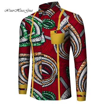 Krekls ar garām Piedurknēm Vīriešiem Bazin Riche Tradicionālo Āfrikas Kokvilnas Apģērbs Izdrukāt Topi Dashiki Āfrikas Drēbes Cēloņu Krekli WYN818