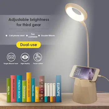 LED Galda Lampa USB Ports Uzlādes Indikators Salokāms Lasīt Gaismas Pildspalva Uzglabāšanas Turētājs Tālruņa Turētājs Aptumšojami Touch Galda Lampas Biroju Gaismas