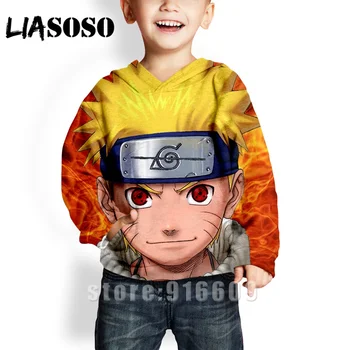 LIASOSO Naruto pelēkā vārna 3D Druka Bērnu Top Harajuku Japāņu Anime pelēkā vārna Kakashi Džemperis Jaka Kids Streetwear Apģērbi