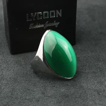LYCOON jaunākās ierašanās luksusa opal gredzenu 316L nerūsējošā tērauda Kanāls iestatījumu zaļā opāls, lai sievietes puses gredzeni LYD0189 15635