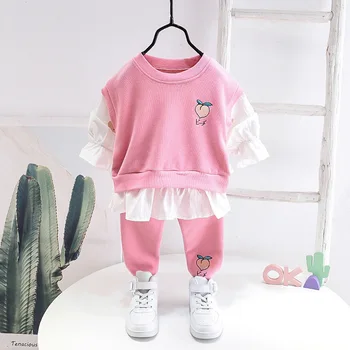 LZH ir 2021. Rudens Modes Izšūšanas ar garām Piedurknēm 2gab Komplekti Kokvilnas Kostīms Meiteni Drukāšanas Baby Meitenes Tērps Bērniem Drēbes 1-5 Gadi