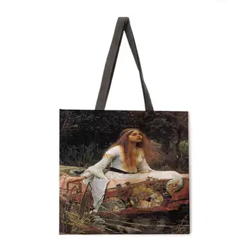 Locīšanas iepirkumu grozs eļļas glezna meiteni, dāmu pleca soma, sieviešu brīvā laika somā āra pludmales soma sieviešu tote soma