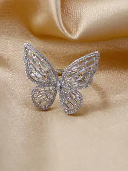 Luksusa Zircon Crystal Butterfly Gredzeni Sievietēm Skaida Krāsu Atvērt Regulējams Spīdēt Tauriņš Gredzens Kāzas Puse, Rotaslietas, Dāvanas, 19104