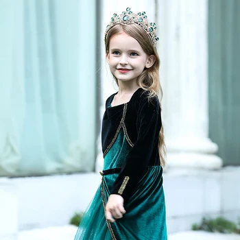 MUABABY Elegants Anna Kleita Meitenēm ar garām Piedurknēm Samta Bērniem Halloween Puse Kostīmi Princese Iedomātā Cosplay Drēbes 2-8T