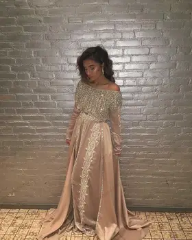 Marokas Kaftan Vakara Kleitas, Krelles Appliques Musulmaņu arābu Abaya balles Kleitu drēbes de saviesīgs vakars Sexy Dubaija Puse Kleita Plus Size