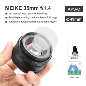 Meike 35mm f1.4 Manuālā Fokusa objektīvu APS-C Sony E Mount /M4/3 /Nikon Mirrorless Kameru A7 A7II A7III A6000 A6500 A6600