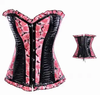 Melns Seksīga Korsete - Sieviešu Modes Rožu Ziedu Drukāt Bustier Korsetes Top Skiny Ādas Korsete 3S3124
