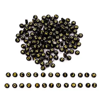 Melnā krāsā ar Zelta angļu valodas Rakstzīmju Sākotnējā A-Z Burtu Krelles 4*7mm Monēta Apaļa Vienu Alfabēta Plastmasas Alfabēta Lucite Biezumu 3600pcs