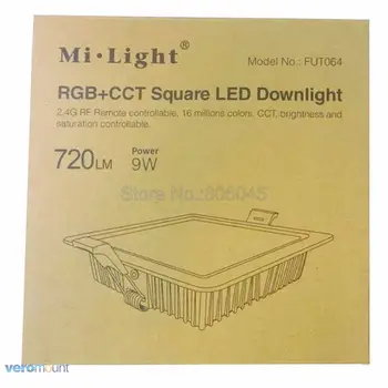 MiLight FUT064 9W RGB+PKT Square LED Downlight Reccessed Gaismas AC85-265V WiFi Saderīgu 2.4 G, 4-Zonu Bezvadu Tālvadības 6149