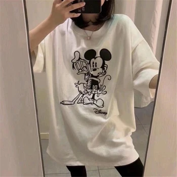 Mickey Mouse Donald Duck T-krekls Sieviešu Short Sleeve Sieviešu T-krekls Dāmu t-veida Topi Vasaras Gadījuma Vaļīga Apģērba Harajuku Streetwear