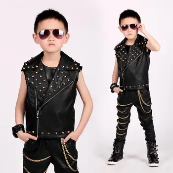 Modes Baby zēni Veste lokomotīvju ādas jaka kniežu veste Darbības apģērbu Modis bērniem posmā deju kostīmu Y1230
