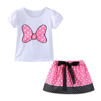 Mudkingdom Toddler Meitene Apģērbs Vasaras Glītu Karikatūra T-Krekls un Īsi Svārki Apģērbu Komplekts Bērniem Polka Dot