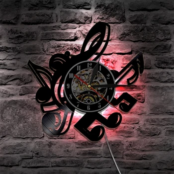Mūzikas Norāda, Vinila Ierakstu Sienas Pulkstenis Ar LED apgaismojumu Treble Clef nošu Modernās Sienas Lampas Dekoratīvais Apgaismojums 40788