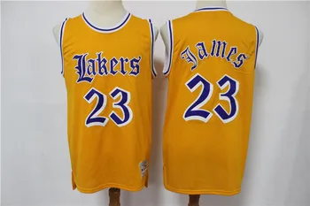 NBA Vīriešu Los Angeles Lakers #23 Lebrons Džeimss Basketbola Svīteri Vecās Anglijas Pensijā Limited Edition Svīteri Dzeltena