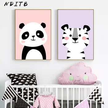 NDITB Bērnu Pirmsskolas Sienas Mākslas Audekls Gleznošanai Dzīvnieku Panda Trušu Plakātu un Izdrukas Ziemeļvalstu Bērniem Apdare Attēlu Guļamistaba Dekori