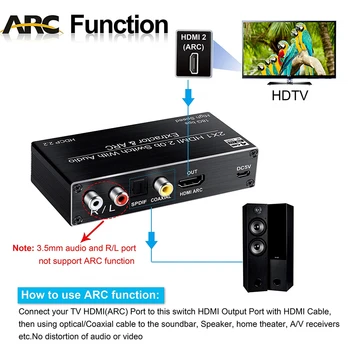 Navceker 2x1 2.0 HDMI Slēdzis 4K 60Hz HDMI Slēdzis Atbalsta 3D,ARC & Optical Toslink HDR Pārslēdzēja Slēdzis HDMI 2.0 PS3 PS4 Pro