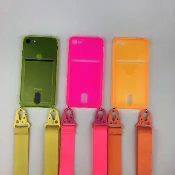 Neona Luminiscences Karti Kabatā Lietā Par iPhone 11 Pro Max 11 12 7 8 Plus X XR XS Max Siksniņa Pāri Virvi, Skaidrs, Tālruņa Vāciņu