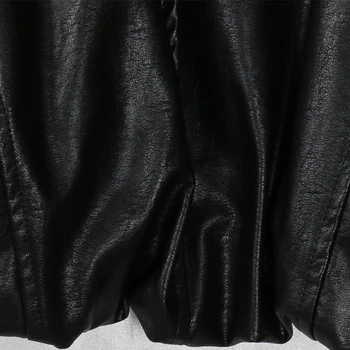 Nerazzurri Zip up lielgabarīta apgriezts ādas jaka sievietēm ar garām piedurknēm Melnā lakāda jakas sieviešu Drēbes, sieviešu 2020