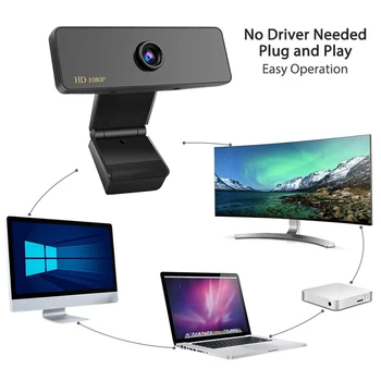 Noliktavā Webcam 1080P HD Tīmekļa Kamera ar iebūvētu daul Mikrofons 1920 x 1080, USB Plug&Play WebCam Platekrāna Video