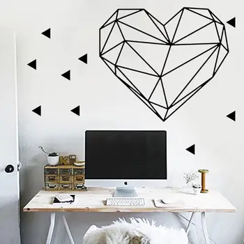 Nordic style ģeometriskā sirds formas noņemamo PVC sienas uzlīmes, ļoti liela jaunas mājas dekorēšanas uzlīmes creative melnā istaba