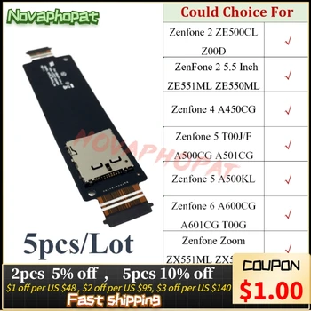 Novaphopat SD Kartes Lasītājs Asus Zenfone 2 4 5 6 Tālummaiņas ZE500CL Z00D ZE551ML ZE550ML Sim paliktņa Turētājs Slots Flex Kabelis 5gab/daudz