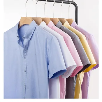 Oxford Kreklus Vīriešiem ar Īsām Piedurknēm Vasaras S 5xl tīras kokvilnas Vīriešu Biznesa ikdienas kreklu pogu Apkakles Svītrainām Breatheable
