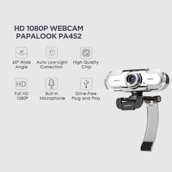 PAPALOOK PA452 Web Kamera, Full HD 1080P Kamera ar Mikrofonu Trokšņu Samazināšanas USB PC Kameras Skype, Youtube