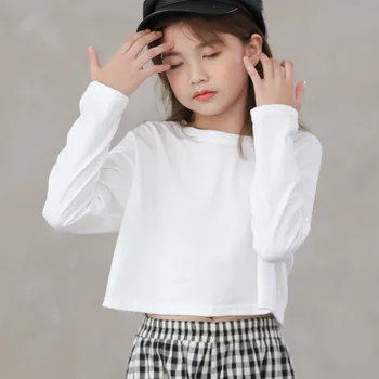 Pamata 2020. gada Rudenī Teen Meitenēm, korejiešu Stilā, Balta, Apaļa Kakla garām Piedurknēm Īss T-krekls Bērniem Īss Gadījuma T-krekls Kokvilnas, #9115. lpp.