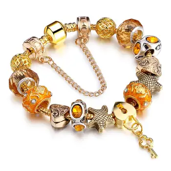 Pandora-Eiropas stila pērles ar zelta pārklājumu un Austrijas kristāla fāzēm aproce Eiropas un Amerikas modes dāmas pandola aproce