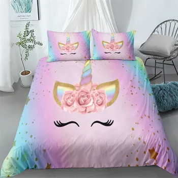 Pasaku unicorn gultas piederumi uzstādīt vienu dvīņu double queen, king cal king izmēra gultas veļas komplekts