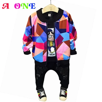 Pavasara Rudens zēnu komplekts drēbes, Bērnu jaka + bikses 2 gab bērniem tracksuit bērniem set baby uzvalks krāsains ģeometriskā totem kniežu 21130
