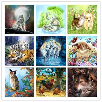Pilnu Kvadrātveida 5D DIY Dimanta dzīvnieku suns, kaķis, tīģeris Ērglis Unicorn vilks, gailis, Dimanta Izšuvumi Krustdūrienā Mozaīkas Uzlīmes, Dāvanu