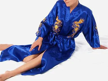 Plus Lieluma Ķīniešu Vīrieši Izšuvumi Pūķis Halāti Tradicionālo Vīriešu Sleepwear Naktsveļu Kimono Ar Pārsēju Vairumtirdzniecības S0014
