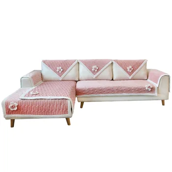Plīša Dīvāna Izšūšanas Segtu Ziedu Sabiezējumu Dīvāna Pārsegs L-formas dīvāns aizsardzības dvieli