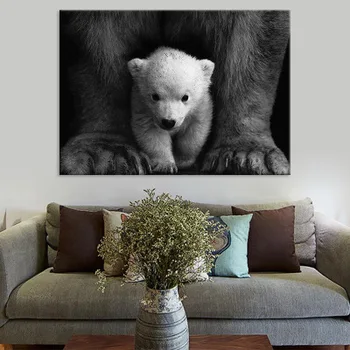 Polārlāči baltās un melnās kanvas glezna core dzīvnieku plakātu, viesistaba, guļamistaba, bērnu istaba, mēbeles, apdares krāsošana